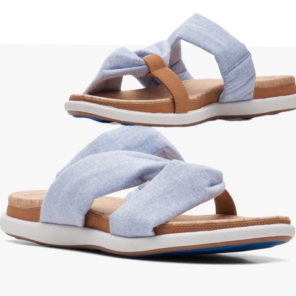 Clarks Eliza Skip Blue Sandals with Slip-On Design casual beach vacation summer